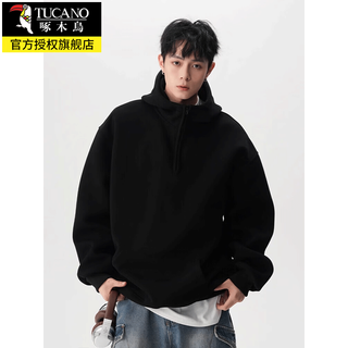 Woodpecker heavyweight velvet thickened 440g half-zip hooded sweatshirt for men and women autumn and winter loose top warm jacket black regular m recommended 90-100jin jin equals 0.5 kg