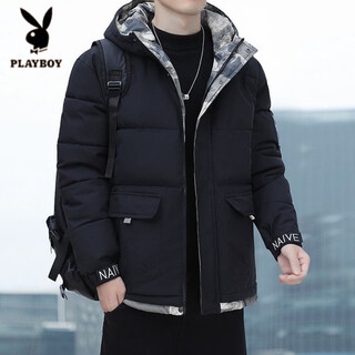 Playboy (playboy) cotton-padded jacket for men in winter, new trendy korean style casual jacket for young and middle-aged people, trendy versatile thick warm down cotton-padded jacket top, black m recommended 90-115 jin jin equals 0.5 kg