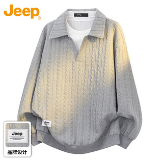 Jeep jeep sweatshirt men's spring and autumn polo shirt loose jacquard bottoming shirt men's gray xl