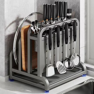 Shantou lincun 304 stainless steel kitchen knife rack storage rack for chopping boards, knife racks, chopstick cages, integrated knife cage, chopping board storage rack, 304 stainless steel integrated knife board rack, non-rusting, gun gray medium - (single chopping board rack)