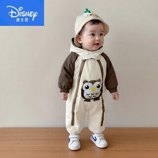 Disney (disney) autumn and winter baby jumpsuit type a children's outdoor windproof and warm clothes baby hooded crawling clothes cotton-padded clothes khaki 36cm 66