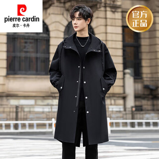 Мужская ветровка выше колена средней длины pierre cardin с капюшоном, весенне-осеннее тонкое пальто, осенне-зимнее бархатное утолщенное морозостойкое пальто, черный s