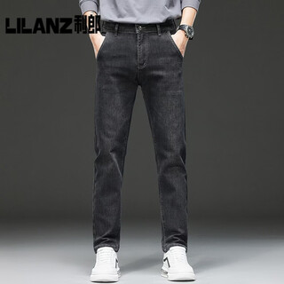 Lilan high-end autumn and winter thick jeans for men 2025 new straight slim men's pants stretch light luxury black gray casual pants gray thick black 34