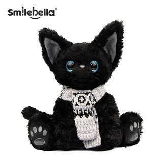 Smile bella british black cat doll cat plush toy doll pillow devon cat doll kitten doll birthday gift for women black cat + gray plaid scarf bag standing height 28cm