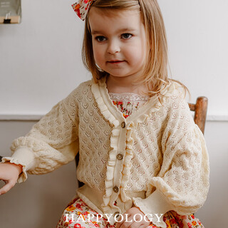 Happyology children's sweater sweater tops girls children's clothing fungus edge woolen cardigan milkweed white 86 (86cm)