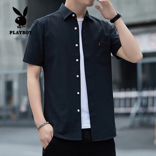 Мужская рубашка playboy (playboy) 2025, осень и зима, модная мужская рубашка в корейском стиле с воротником-стойкой, модная куртка без утюга, универсальная повседневная рубашка, мужская черно-короткая рубашка m рекомендуется 80-100jin jin равна 0,5 кг
