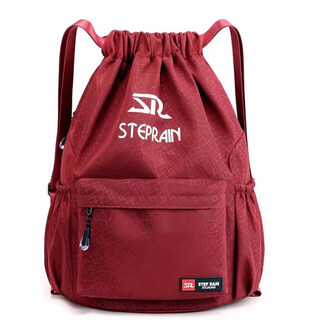 Oxford cloth drawstring pocket backpack for women 2024 new sports mountaineering bag for men lightweight waterproof large capacity travel bag burgundy small size (letter version)