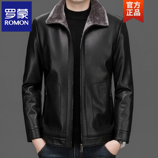 Romon winter new velvet thickened haining imitation leather men's fur all-in-one leather jacket black xl 180/92a