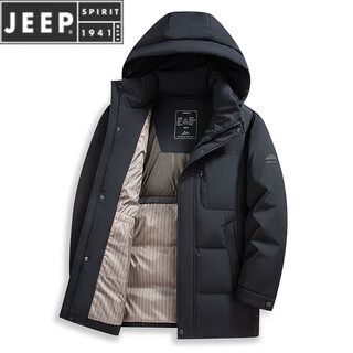 Jeep spirit Зимний пуховик, мужской, средней длины, утолщенный, для папы среднего возраста, теплая куртка на белом утином пуху, черного цвета, m Рекомендуется 100–120 Джин Джин равен 0,5 кг