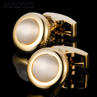 NOSSKISS玉白色猫眼石袖扣镀金袖钉18K金色法式衬衫扣袖口扣 生日礼物送礼 金色Φ16mm