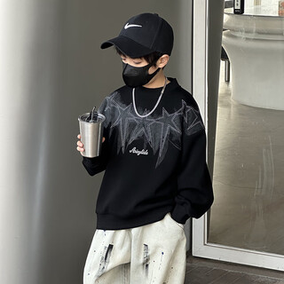 Mlb&ny trendy brand handsome boys sweatshirt spring and autumn 2025 new medium and large children's autumn clothing boys and children's clothing children's autumn round neck tops black 130 cm