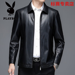 Playboy leather jacket men's middle-aged casual dad clothing middle-aged and elderly 2025 new men's goat leather wallet black lapel thin m 170 (weight 100-115 jin jin equals 0.5 kg)
