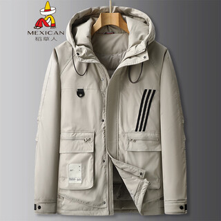 Scarecrow fat brother 2025 winter hooded workwear down jacket men's plus fat extra large thickened coldproof warm down jacket beige 6xl (recommended 230-250jin jin equals 0.5kg)