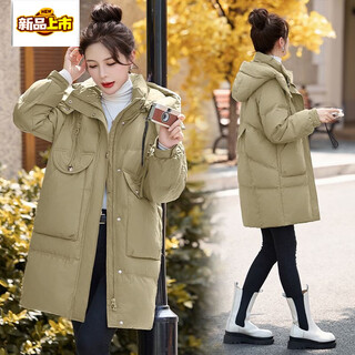 Chujing winter down jacket women's medium long loose thickened hooded white duck down warm jacket light card m recommended 90-109jin jin is equal to about 0.5 kg
