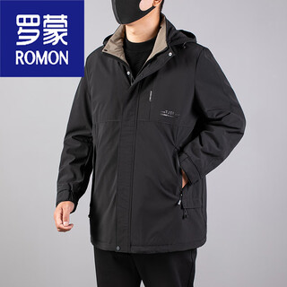 Romon элитная ветровка среднего размера большого размера для полных мужчин среднего возраста на осень и зиму плюс бархатное теплое пальто плюс толстое и увеличенное свободное тонкое хлопковое пальто черного цвета 5xl 230-240jin jin равно 0,5 кг