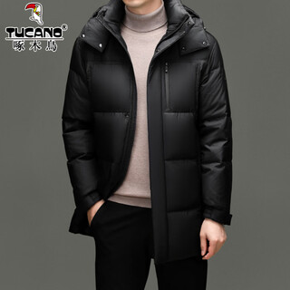 Woodpecker down jacket men's 2025 winter white duck down mid-length high filling down coat middle-aged dad men's jacket 639 black m 170