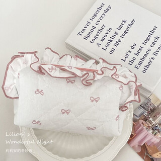 Fantasy lillian lace bow cosmetic bag original simple exquisite versatile clutch bag casual outing portable bag pink lace bow cosmetic bag small + large