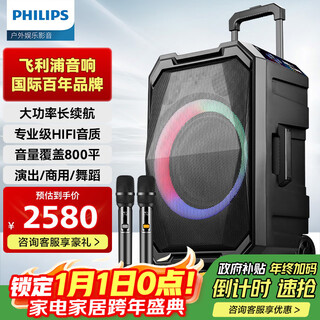Philips (philips) 10-inch square dance audio outdoor stage high-power mobile portable trolley speaker wireless bluetooth high-volume karaoke amplification with dual microphone sd617t