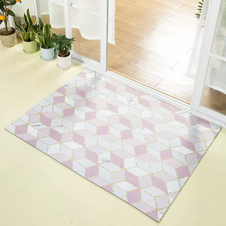 Yusenyi entrance door floor mat, door mat, water-absorbing, dust-removing, non-slip kitchen mat, cuttable door mat, entry carpet, six sides light pink 90x130cm