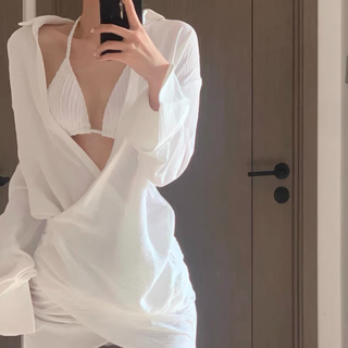 Omom pure desire code sexy cover-up bikini three-piece swimsuit white top white bikini (with waist chain) l (116-130jin jin equals 0.5 kg)