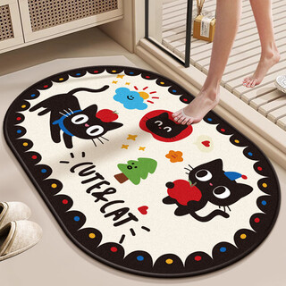 Fantasy bathroom absorbent floor mat bathroom anti-slip diatom mud toilet door mat washbasin bathroom floor blanket straight edge round apple cat 40x60cm thick 6mm wrapped edge massive water absorption upgraded version