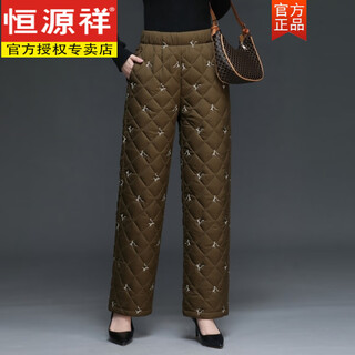 Hengyuanxiang down cotton pants 2025 winter outerwear thickened middle-aged and elderly loose outerwear slim high waisted versatile straight leg mom pants women dark khaki (2025) 3xl 135-150jin jin equals 0.5 kg