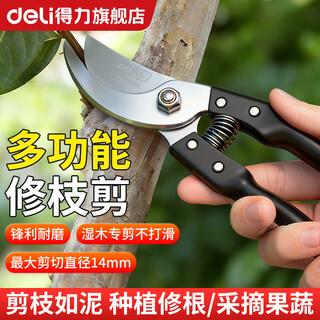 Deli (deli) pruning teflon scissors pruning shears fruit tree pruning branches garden flowers special scissors floral gardening scissors 14mm gardening twig pruning shears-dl580200
