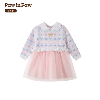 Pawinpaw cartoon bear children's clothing 26th new style baby girl children's mesh woolen dress sweet and fashionable pink pink/25 90