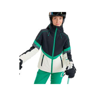 Roxy women's soft shell jacket waterproof windproof warm ski wear long sleeve hooded outdoor jacket schwarz / grun one size | l