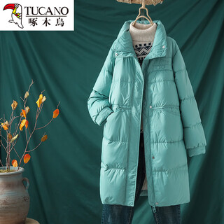Woodpecker mid-length lightweight down cotton coat for women winter fashion thickened warm loose slimming stand-up collar cotton coat large lake blue (small amount) l recommended 105-125jin jin equals 0.5 kg