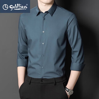 Goldlion g+ men's long-sleeved shirt 2025 spring mulberry silk casual non-iron solid color shirt middle-aged business career modern gray s 165/84a