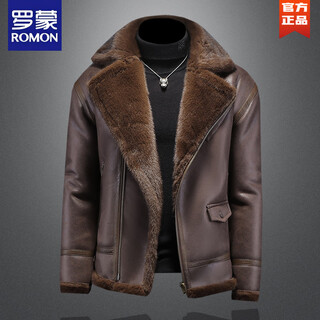 Romon marvel venom velvet thickened warm fur all-in-one jacket for men winter new suede motorcycle leather jacket dark brown xl