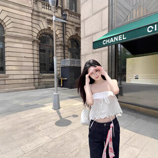 Tz6670 hollow embroidery design short top to wear new french slim sweet girl tube top vest white s