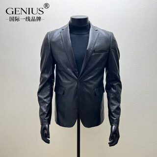 Genius international first-line brand leather jacket men's autumn and winter short slim motorcycle clothes casual leather jacket jacket business black m 90jin jin is equal to 0.5 kg