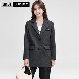 Ludian autumn and winter loose thickened suit women's suit jacket spring and autumn high-end temperament versatile work dark gray 3xl