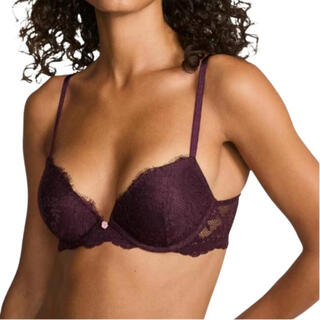 Victoria's secret lace push-up solid color v-shaped bra for women, purple s 32d