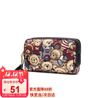 Bear attachment women's bag fashionable woven canvas hand bag long casual portable mobile phone coin purse christmas gift