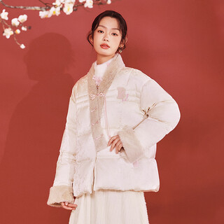 B.duck little yellow duck down jacket women 2026 spring new new chinese style plate button plush splicing down jacket women apricot s