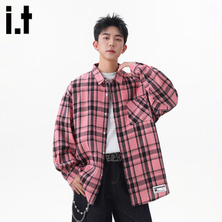 Chocoolate it japanese plaid shirt men's 2025 new autumn and winter trendy brand casual shirt handsome jacket pink s recommended 90jin jin equals 0.5kg -115jin jin equals 0.5kg