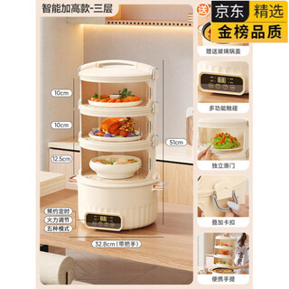 Smvp japanese insulated vegetable cover for winter multi-layered household meal artifact electric heating cover for hot rice and hot dishes in winter 2025, three layers higher + new multi-functional electric heating pot, free glass lid