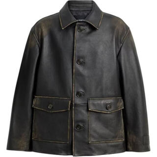 Coach fw25 distressed single-breasted long-sleeved leather jacket for men, black m