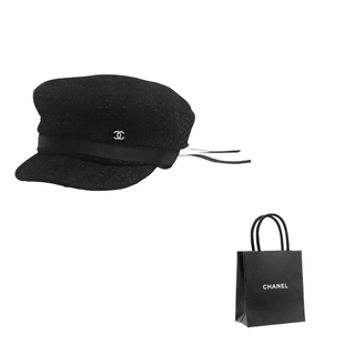 Chanel chanel brand logo ribbon design - beret women's black black m original bag