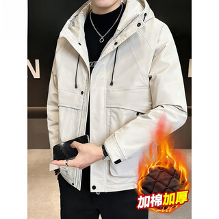 Romon autumn and winter cotton thickened cotton clothes men's youth casual hooded jacket work style windproof jacket men's m1125 cotton beige m (approximately 90-120jin jin equals 0.5 kg)