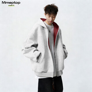 Mmoptop heavyweight contrasting color cotton sweatshirt men's autumn and winter american couple hoodie new year's casual jacket mwy31 floral gray l