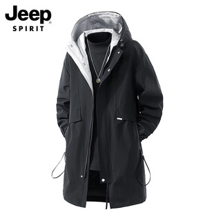 Jeep spirit jeep windbreaker men's spring teen trendy hooded windproof casual mid-length jacket black 3xl
