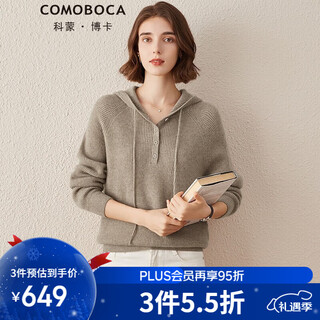 Komenboka autumn and winter solid color hooded cashmere sweater for women, thick casual outer sweater, warm knitted sweater, natural camel l