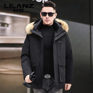 Lilanz 2025 новый зимний мужской пуховик, большой меховой воротник, теплая и утолщенная парка на утином пуху, морозостойкая зимняя куртка, черный m 170