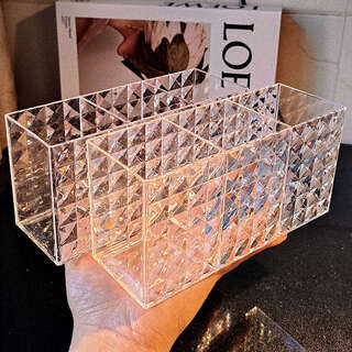 Yusenyi ins-level acrylic refreshed eyebrow pencil three-compartment comb desktop glasses storage box eye shadow rack thickened three compartments (two discount packs