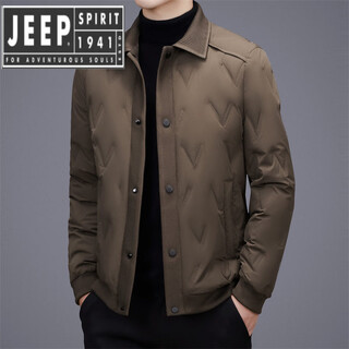 Jeep spirit light luxury knitted lapel lightweight down jacket men's 2025 winter business casual 90 white duck down warm jacket brown 2xl 185