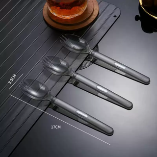 Yusenyi disposable spoons individually packaged thickened and hardened plastic american dessert forks and spoons packaged western food american spoons for home use hollow american forks and spoons semi-transparent simple package 100 pieces
